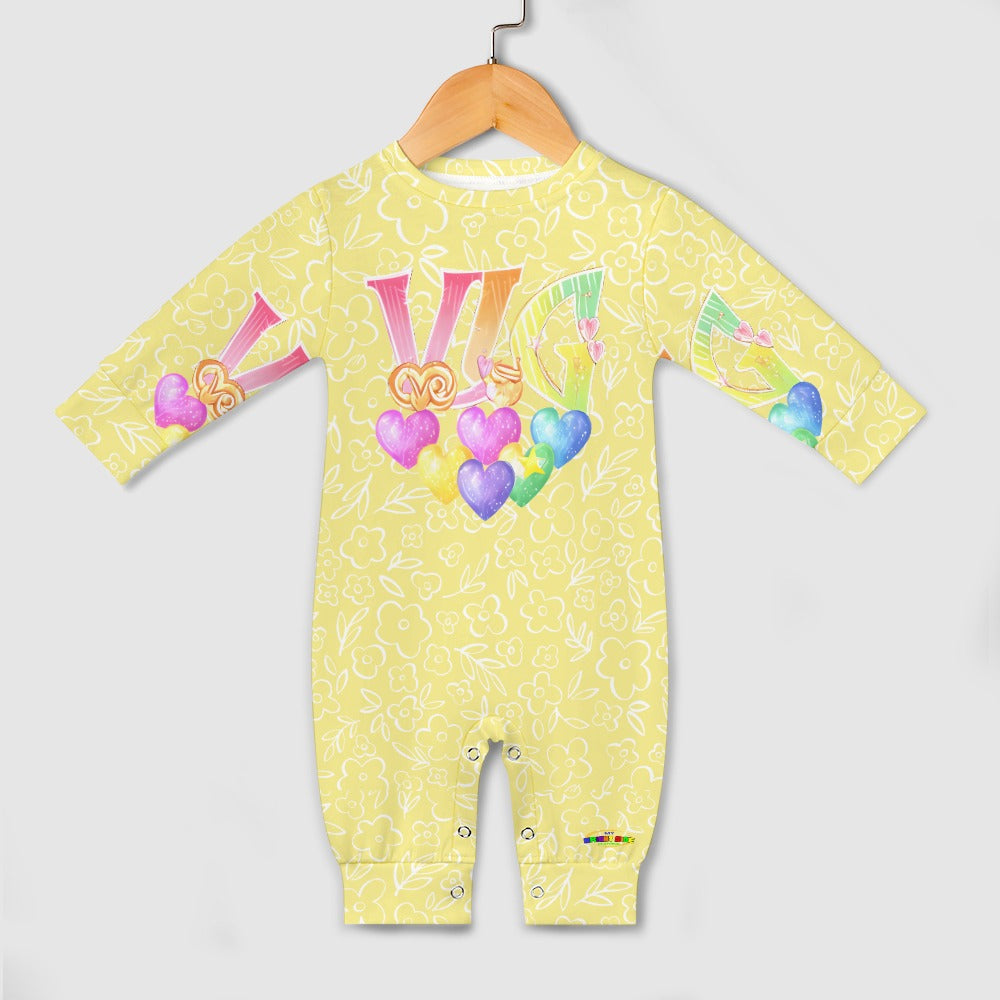 Cute Pastel Yellow Loving Large Graphic Baby Romper-mybrightsideclothing.com