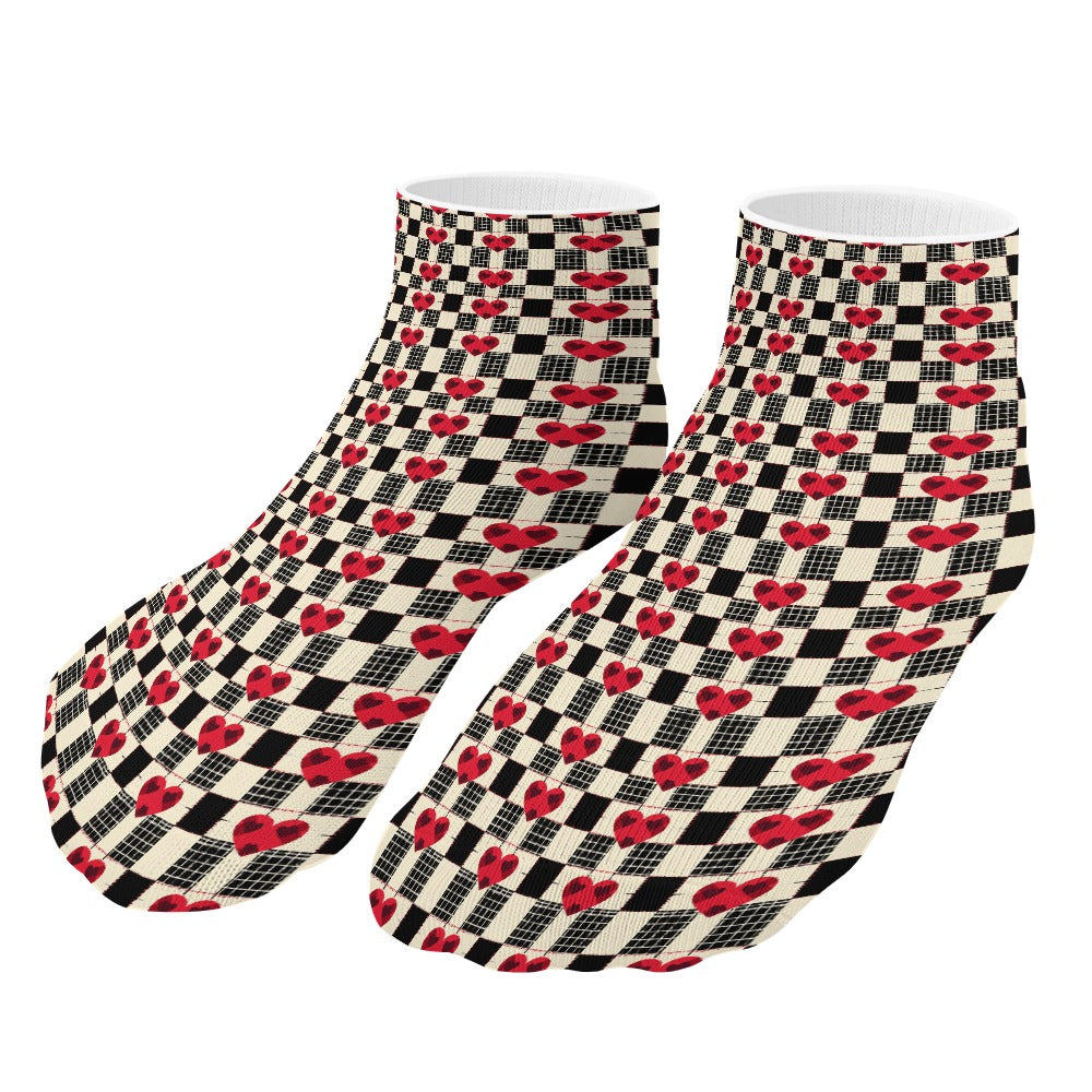 Read and Black Checkered Heart Pattern Children's Comfortable Socks -5 Pairs -MyBrightSideClothing