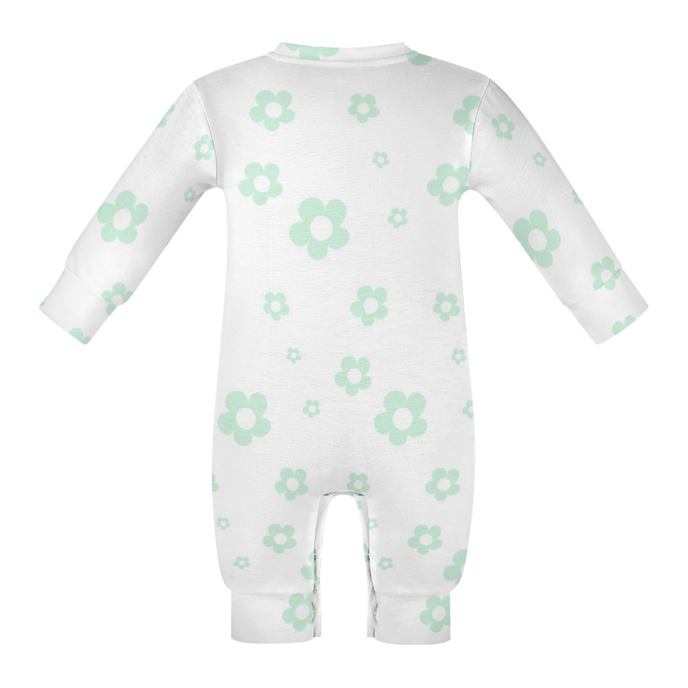 Cute Pastel Green Floral Baby Romper