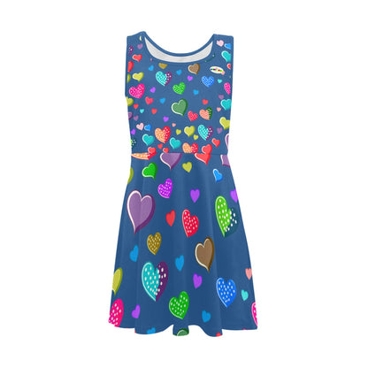 Beautiful Blue Heart Pattern Children's Sleeveless Sundress -My Bright Side Clothing