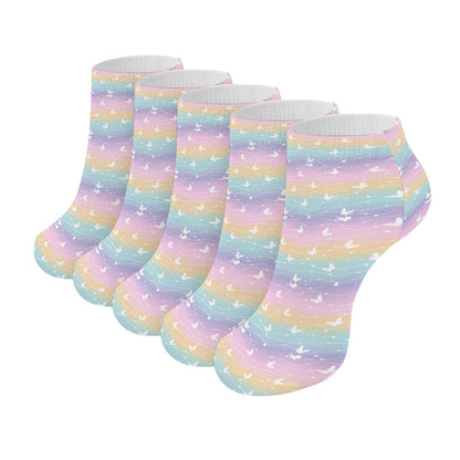 Beautiful Pastel Rainbow Butterfly Pattern Children's Comfortable Socks -5 Pairs -MyBrightSideClothing