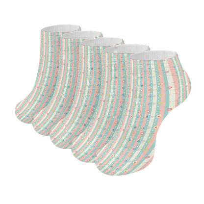 Pastel Flowers stripes Pattern Children's Comfortable Socks -5 Pairs -MyBrightSideClothing