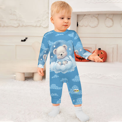 Cute Sleeping Teddy Bear and Cloud Pattern Baby Romper-My Bright Side Clothing