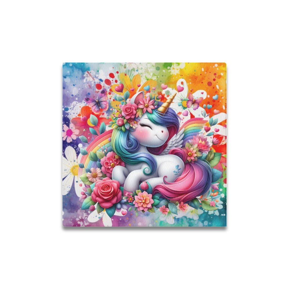 Magical colourful Rainbow Unicorn Canvas Print 16"x16"-My Bight Side Clothing