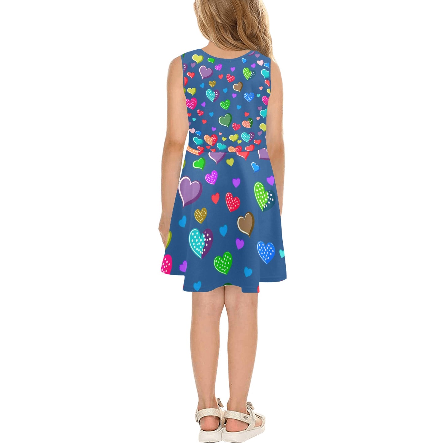 Beautiful Blue Heart Pattern Children's Sleeveless Sundress -My Bright Side Clothing