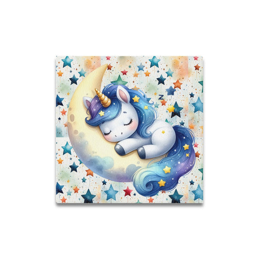 Cute colourful Moon and Star Sleeping Baby Unicorn graphic Canvas Print 16"x16"-My Bight Side Clothing