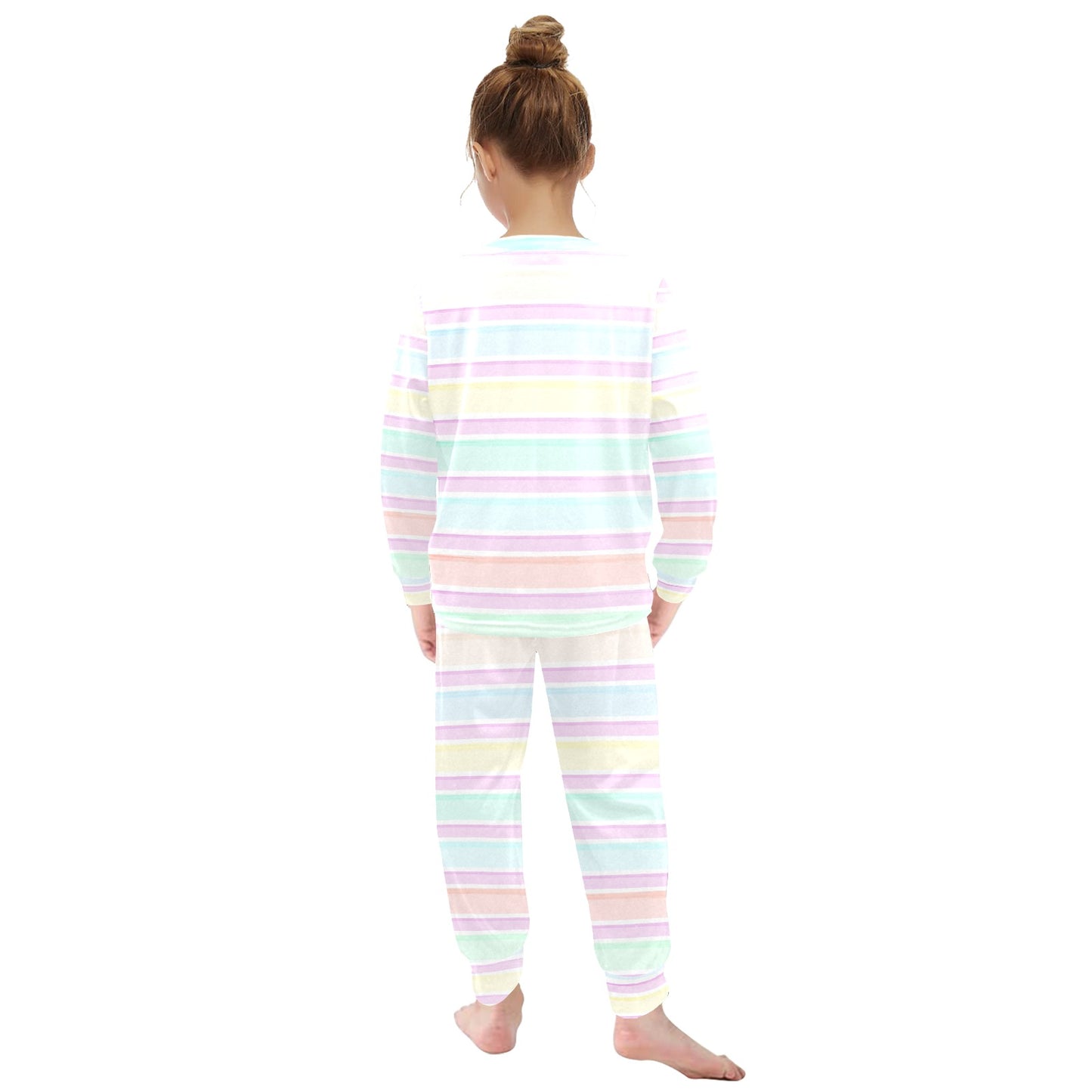 Toddler Girls Crew Neck Long Pajama Set Rainbow Stripes