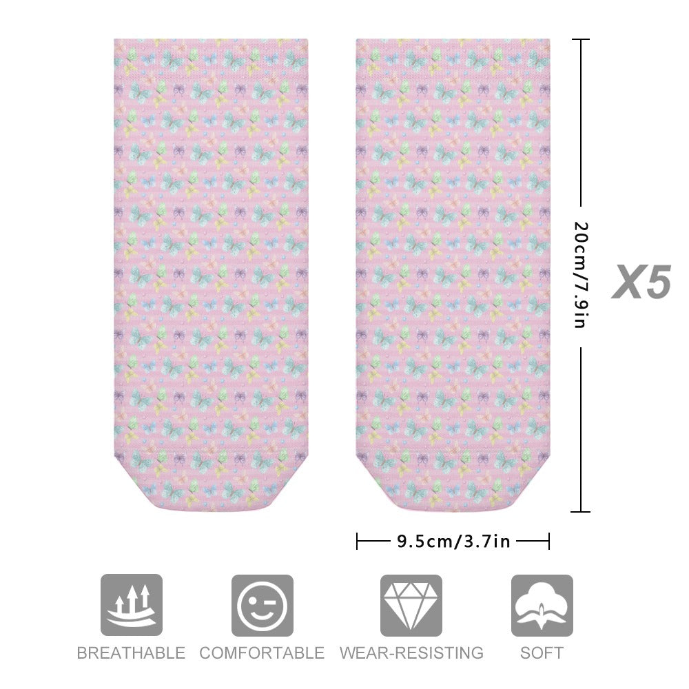 Beautiful Pastel pink Butterfly Pattern Children's Comfortable Socks -5 Pairs -MyBrightSideClothing