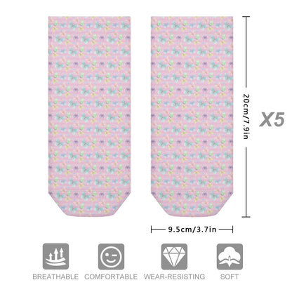 Beautiful Pastel pink Butterfly Pattern Children's Comfortable Socks -5 Pairs -MyBrightSideClothing