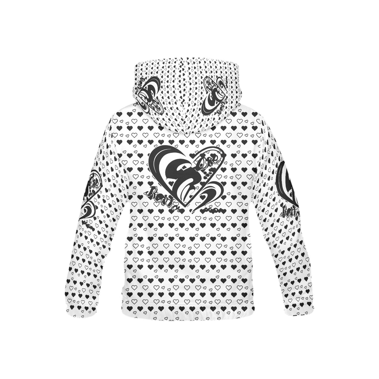 Black and White Heart Pattern and Graphic Children's Hoodie-My Bright Side Clothing