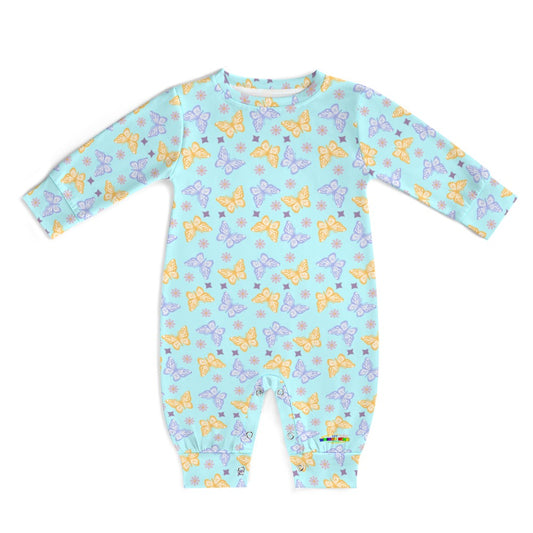 Cute Pastel Blue, Purple and Yellow Butterfly Pattern Baby Romper-My Bright Side Clothing