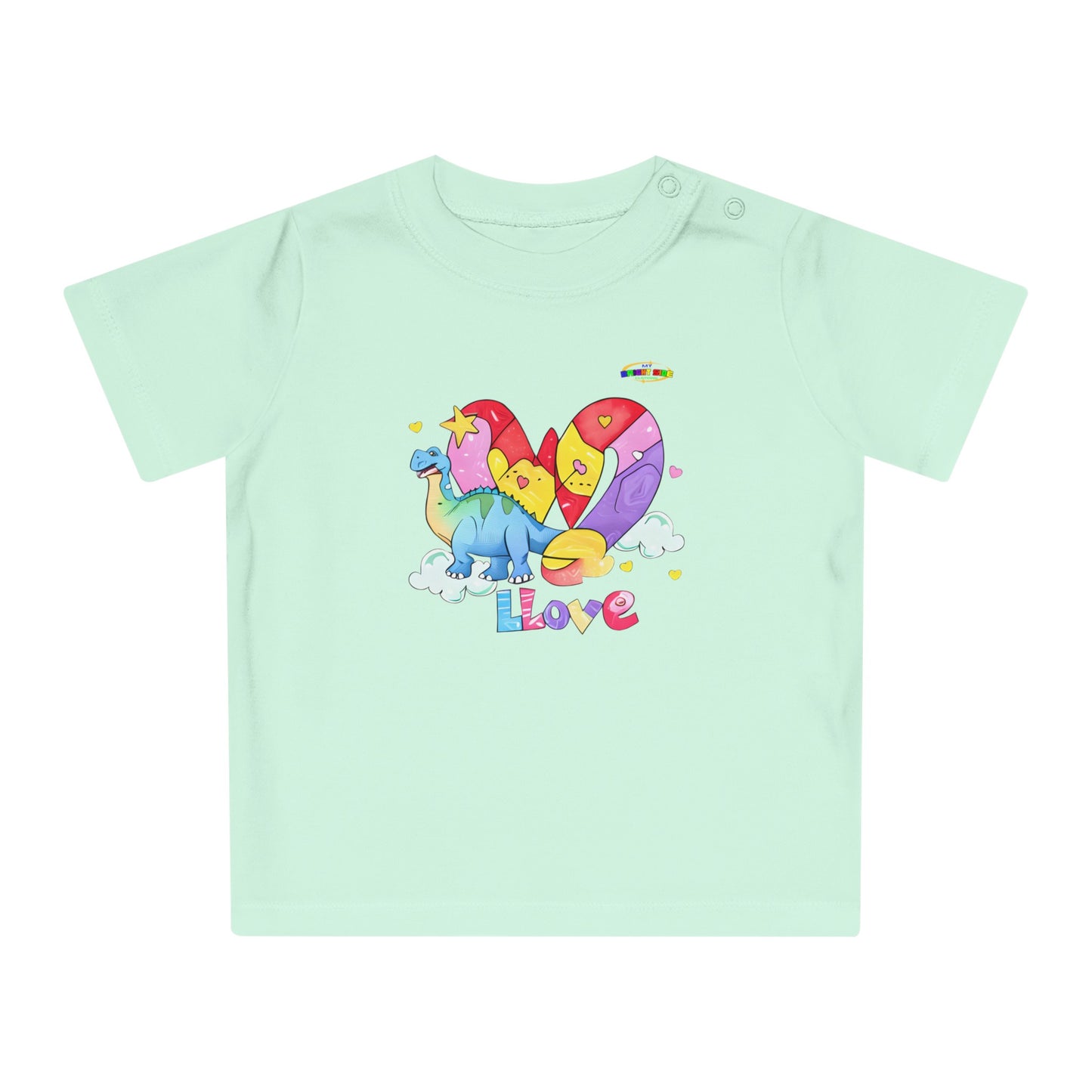 Cute Rainbow Heart Dino Graphic Baby T-Shirt-mybrigtsideclothing.com