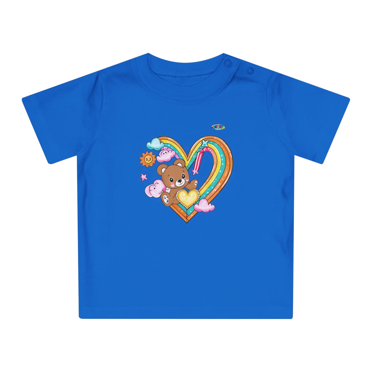 Cute Rainbow Heart Teddy Bear Graphic Baby T-Shirt-mybrigtsideclothing.com