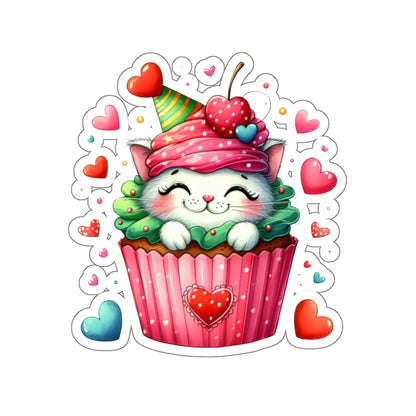 Cute and Sweet Little Cupcake Kitten Valentines -Kiss-Cut Sticker-My Bright Side Clothing