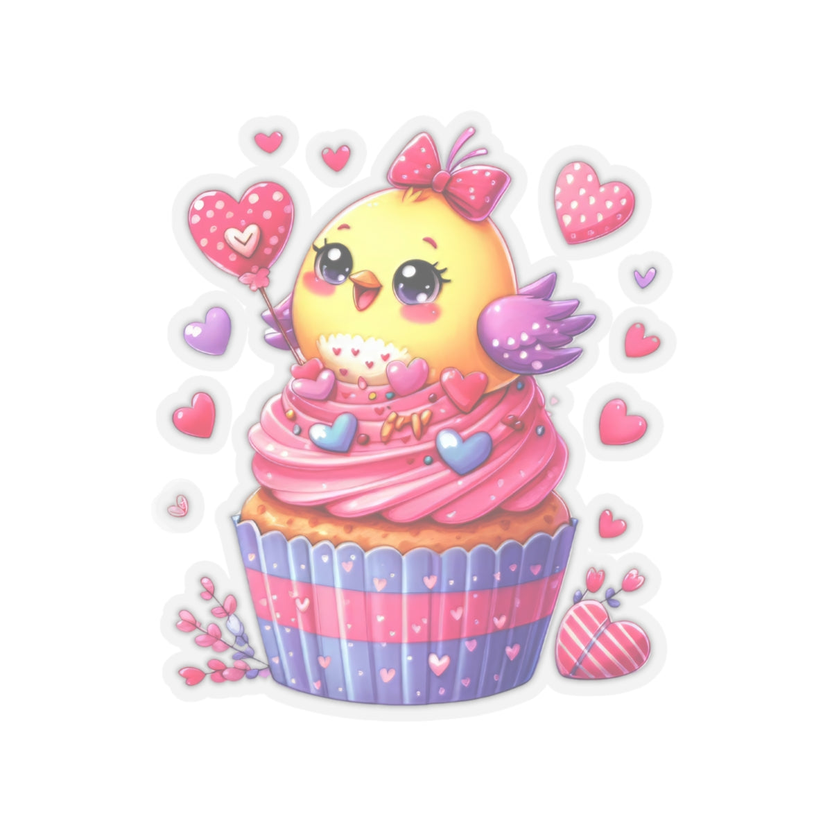 Cute and Sweet Little Cupcake Chick Valentines -Kiss-Cut Sticker-My Bright Side Clothing