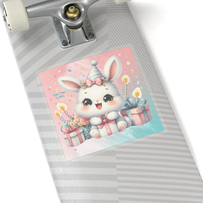 Cute Bunny Happy Birthday Kiss-Cut Sticker-My Bright Side Clothing