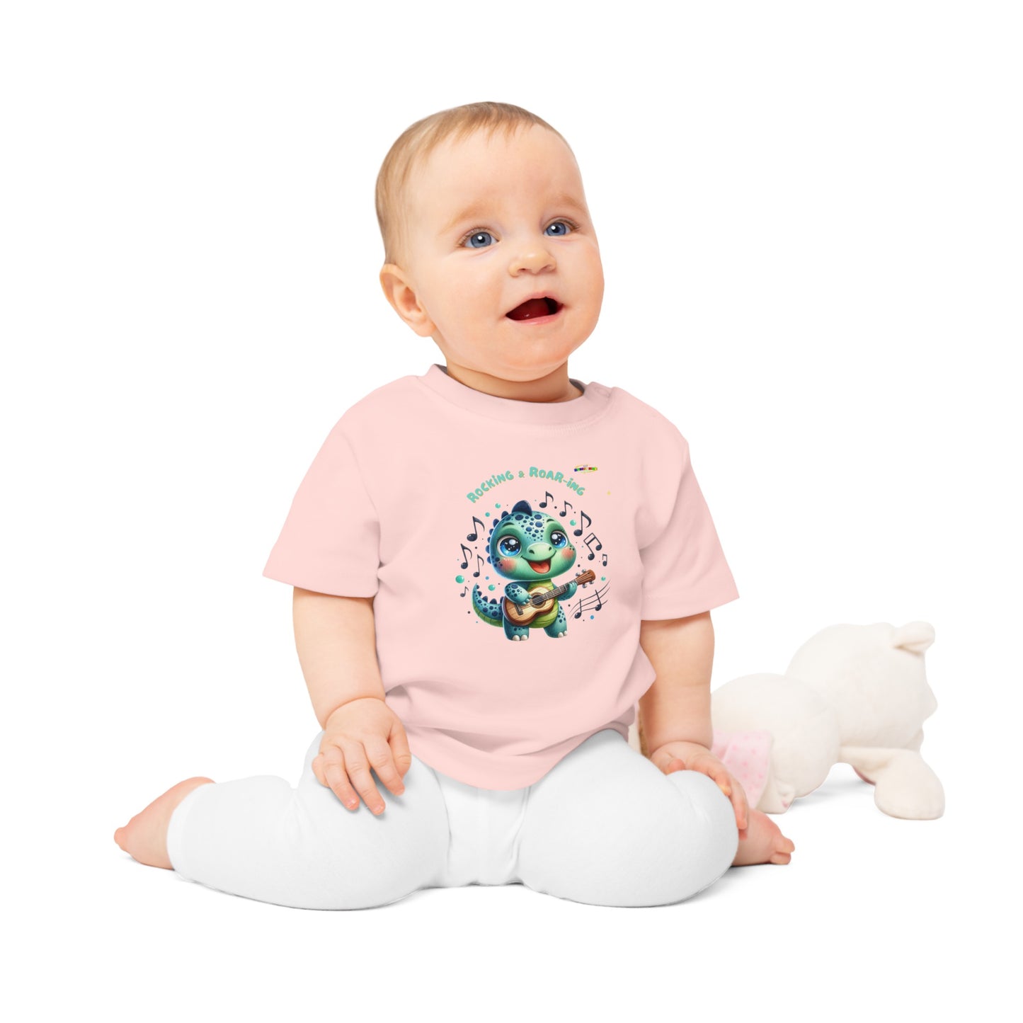 Cute Baby Dino Playing the guitar Baby T-shirt-My Bright Side Clothing