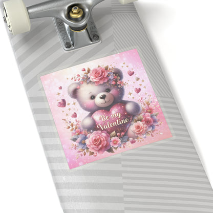 Cute Pink Teddy Bear Valentines Kiss-Cut Sticker-My Bright Side Clothing