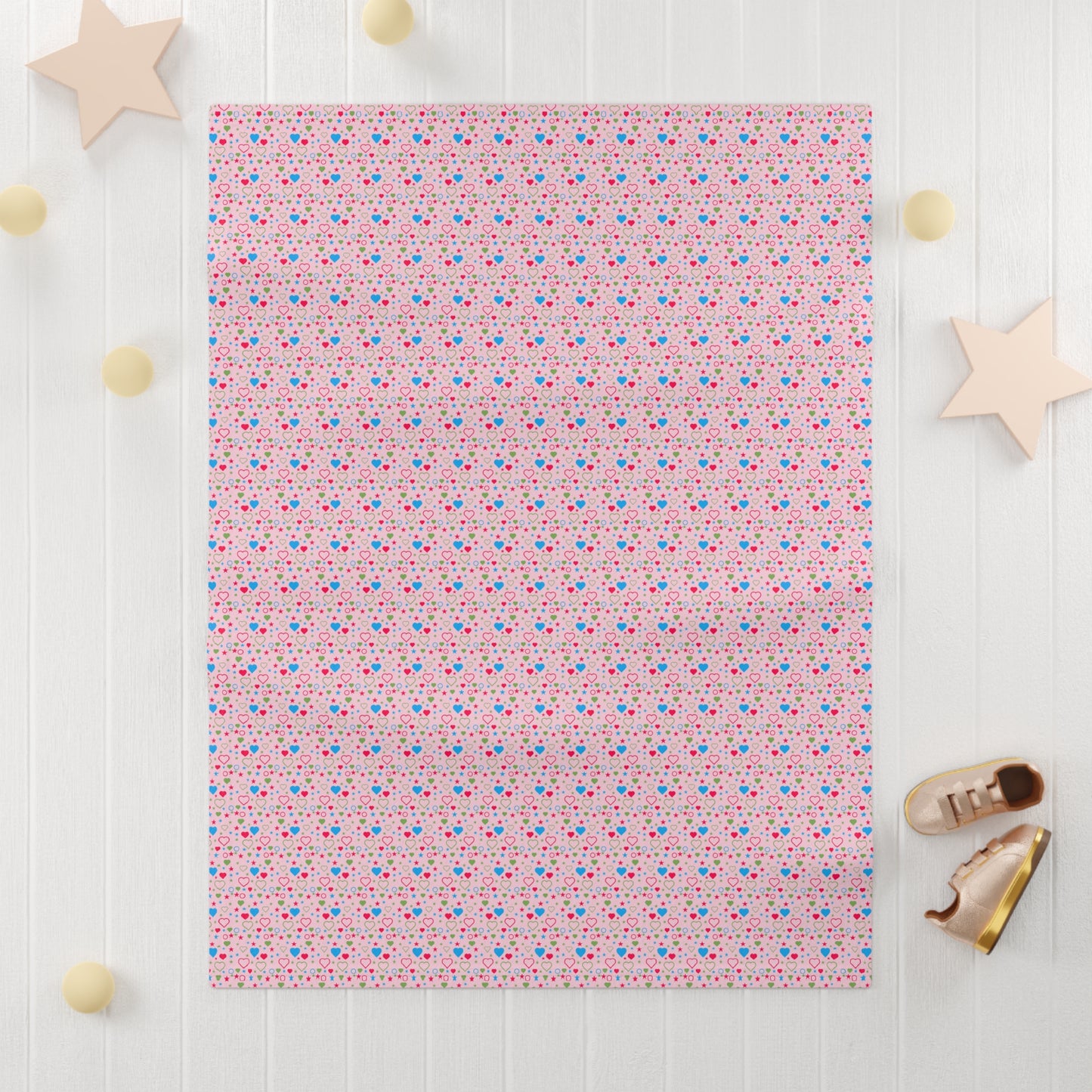 Cute Pink and Blue Pastel Heart Pattern Soft Fleece Baby Blanket--My Bright Side Clothing