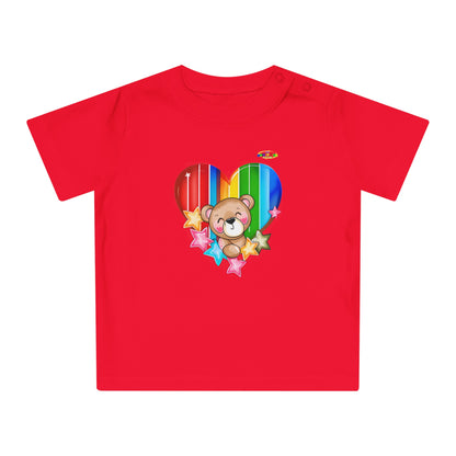 Cute Bright Love Rainbow Heart Teddy Bear Graphic Baby T-Shirt-mybrigtsideclothing.com