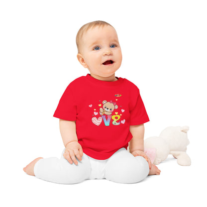 Cute Raining Love Rainbow Heart Teddy Bear Graphic Baby T-Shirt-mybrigtsideclothing.com