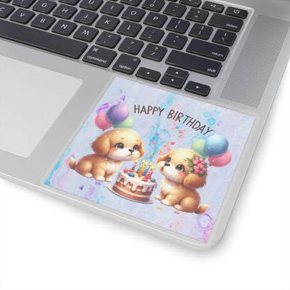 Cute Puppies Happy Birthday Kiss-Cut Sticker-My Bright Side Clothing