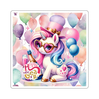 Happy New Year Pastel Unicorn Kiss-Cut Sticker-My Bright Side Clothing