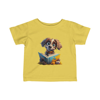 Cute Puppy Reading a Book Infant Fine Jersey Tee-My Bright Side Clothing