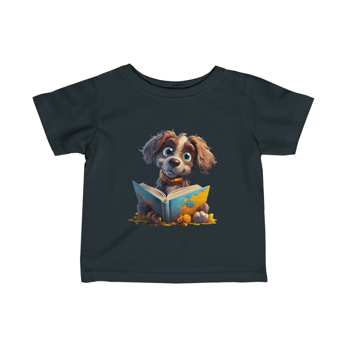 Cute Puppy Reading a Book Infant Fine Jersey Tee-My Bright Side Clothing