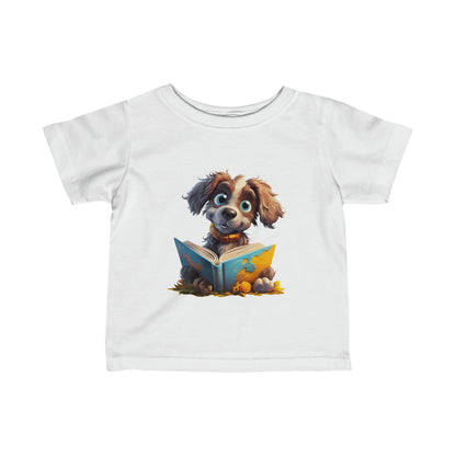 Cute Puppy Reading a Book Infant Fine Jersey Tee-My Bright Side Clothing