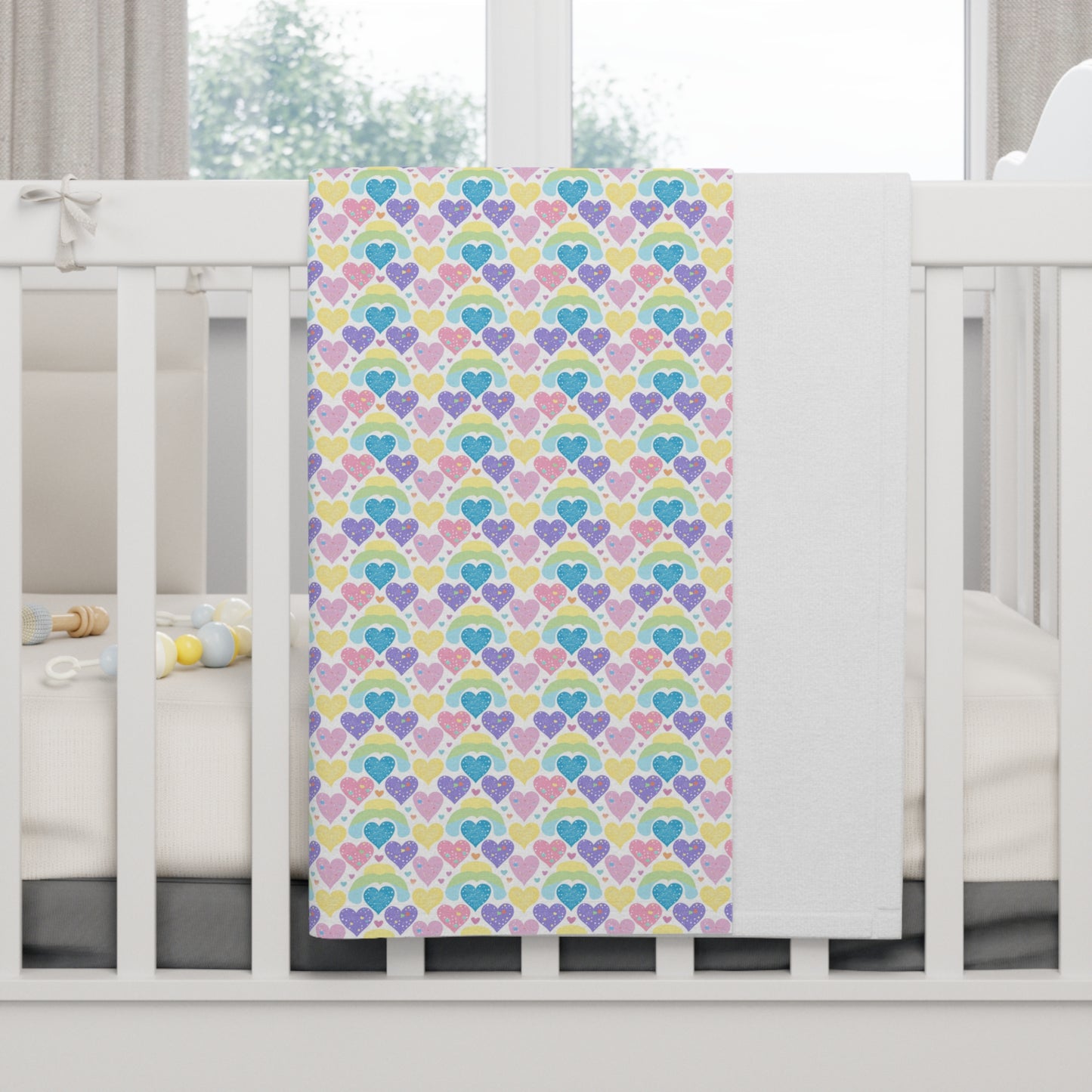 Pastel Rainbow Heart Pattern Soft Fleece Baby Blanket-My Bright Side Clothing