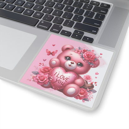 Cute Pink Teddy Bear Valentines Kiss-Cut Sticker-My Bright Side Clothing