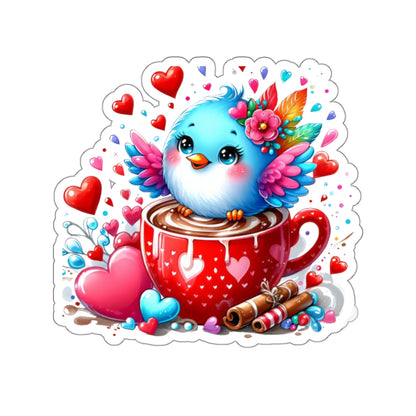 Cute and Sweet Little Cup of Love Blue Bird Valentines -Kiss-Cut Sticker-My Bright Side Clothing