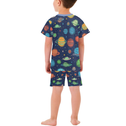 Toddler Boys Short Pajama Set Space & Planets Navy