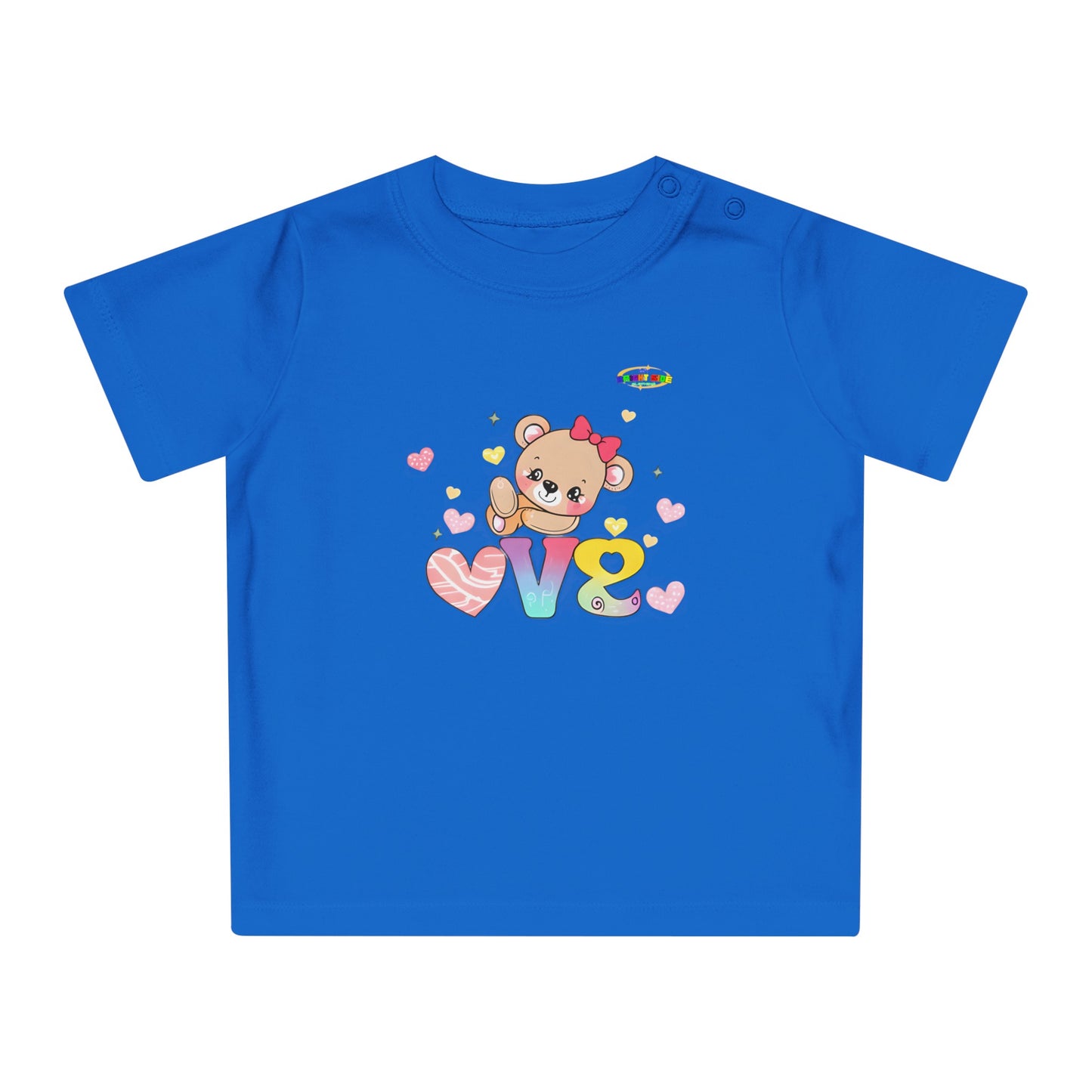 Cute Raining Love Rainbow Heart Teddy Bear Graphic Baby T-Shirt-mybrigtsideclothing.com