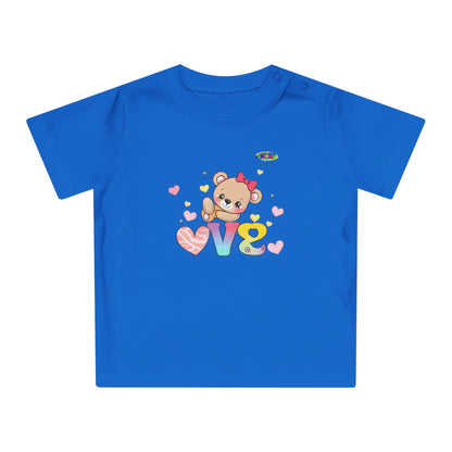 Cute Raining Love Rainbow Heart Teddy Bear Graphic Baby T-Shirt-mybrigtsideclothing.com