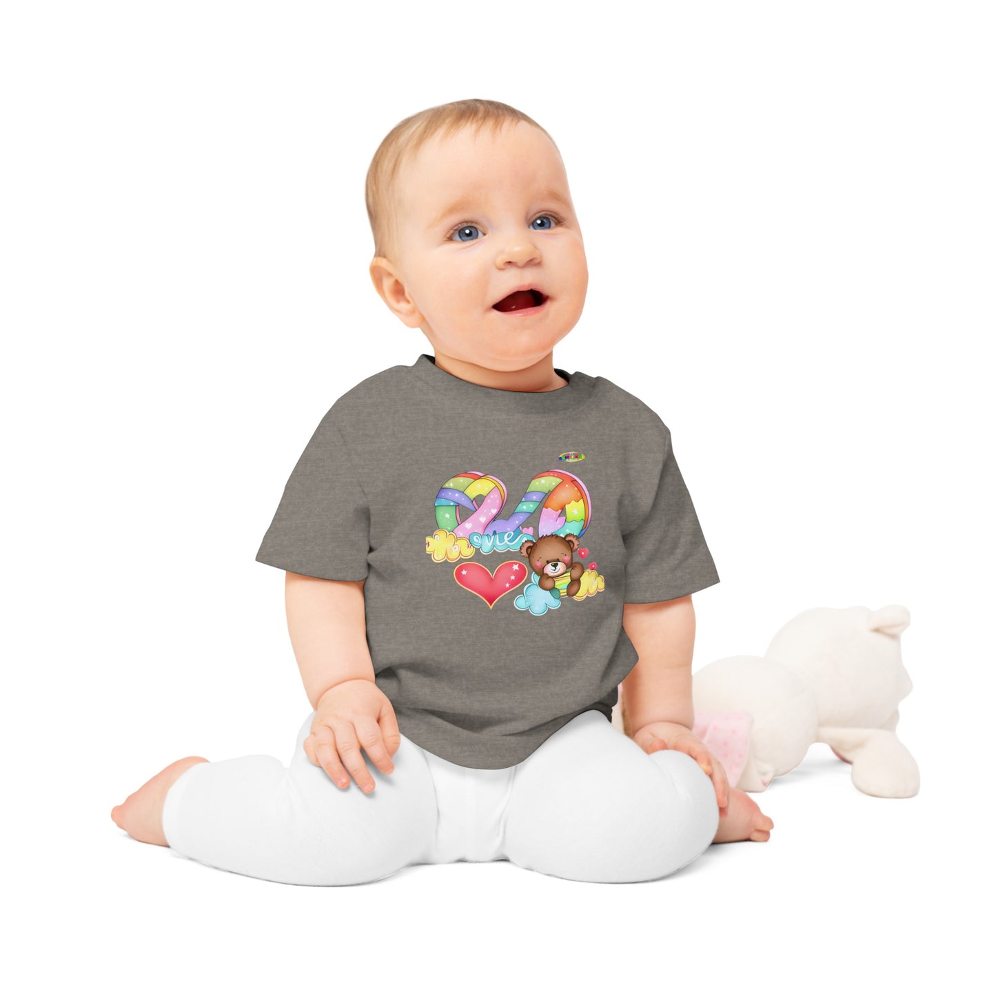 Cute Rainbow Heart Teddy Bear Graphic Baby T-Shirt-mybrightsideclothing.com