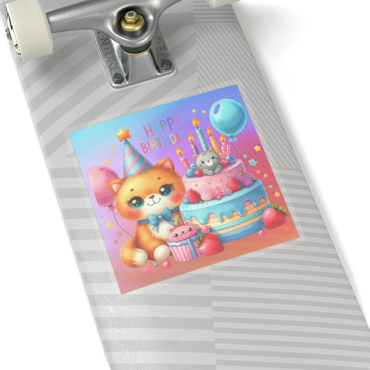 Cute little Cartoon Kitten Happy Birthday Kiss-Cut Sticker-My Bright Side Clothing