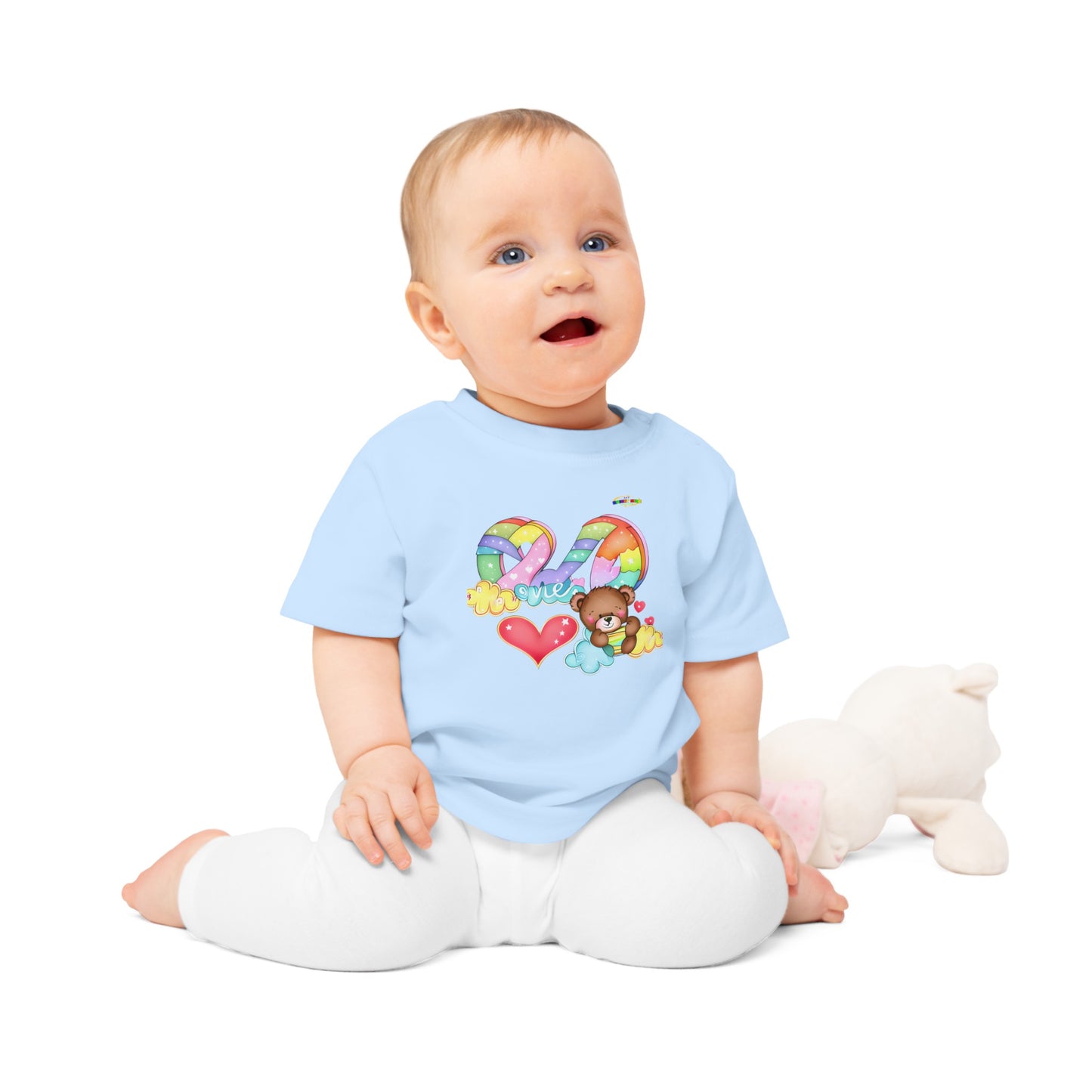 Cute Rainbow Heart Teddy Bear Graphic Baby T-Shirt-mybrightsideclothing.com