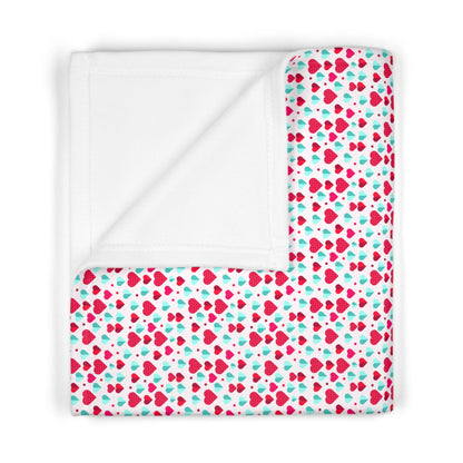 Cute Pink and Blue Pastel Heart Pattern Soft Fleece Baby Blanket--My Bright Side Clothing