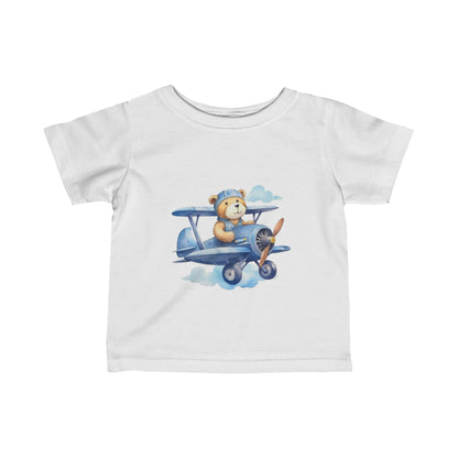 Cute Bear Flying a Airplane Infant Fine Jersey Tee-My Bright Side Clothing