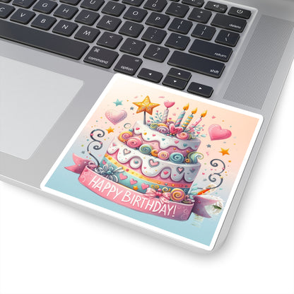 Cute Happy Birthday Cake Kiss-Cut Sticker-My Bright Side Clothing