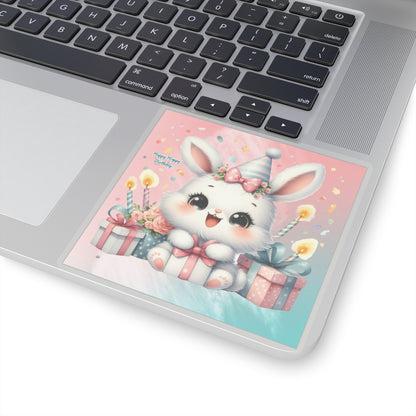 Cute Bunny Happy Birthday Kiss-Cut Sticker-My Bright Side Clothing