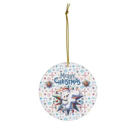 Letter F Cute Christmas Polar Bear ceramic ornament(A-Z Collection)-My Bright Side Clothing