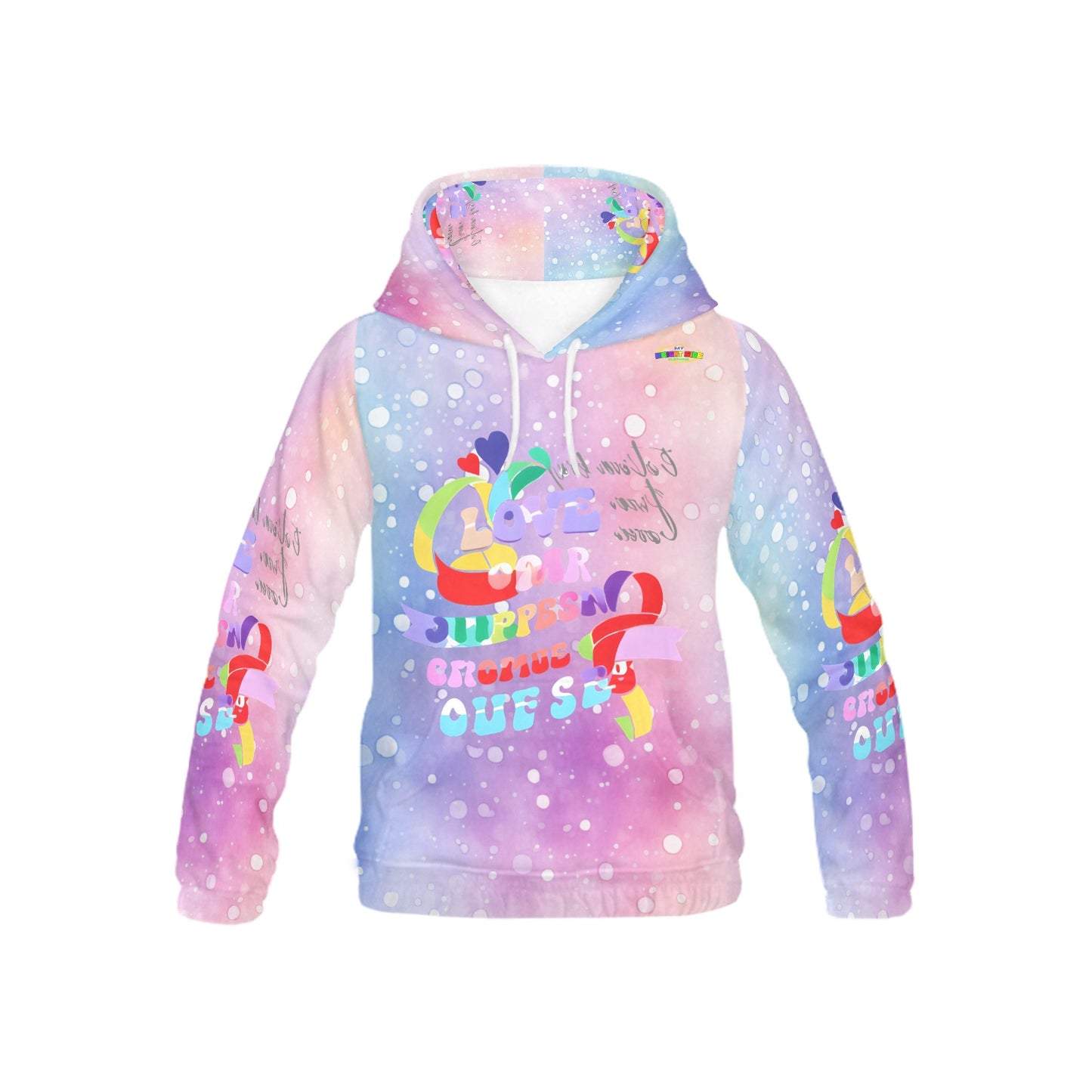 Beautiful Pastel Love and Compassion Message Pattern Children's Hoodie-My Bright Side Clothing