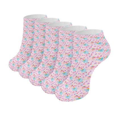 Cute Pastel Heart Elephants Pattern Children's Comfortable Socks -5 Pairs -MyBrightSideClothing