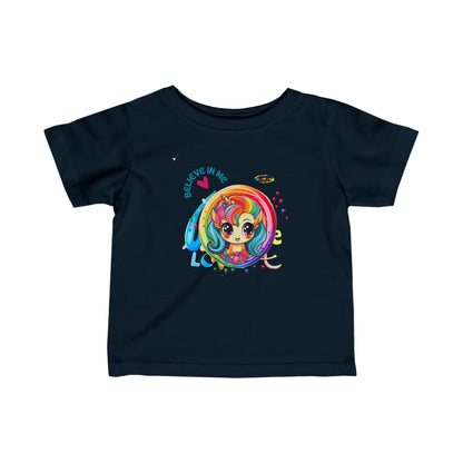 Cute Believe in me Rainbow Unicorn Infant Fine Jersey Tee-My Bright Side Clothing