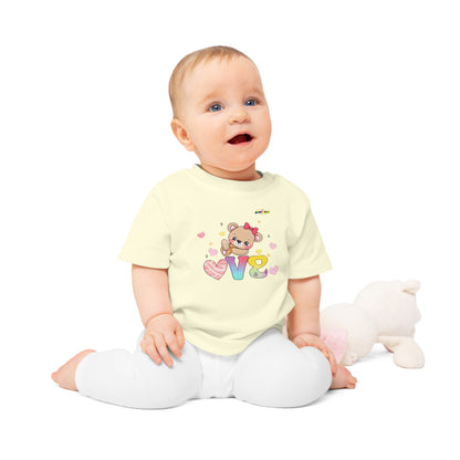 Cute Raining Love Rainbow Heart Teddy Bear Graphic Baby T-Shirt-mybrigtsideclothing.com