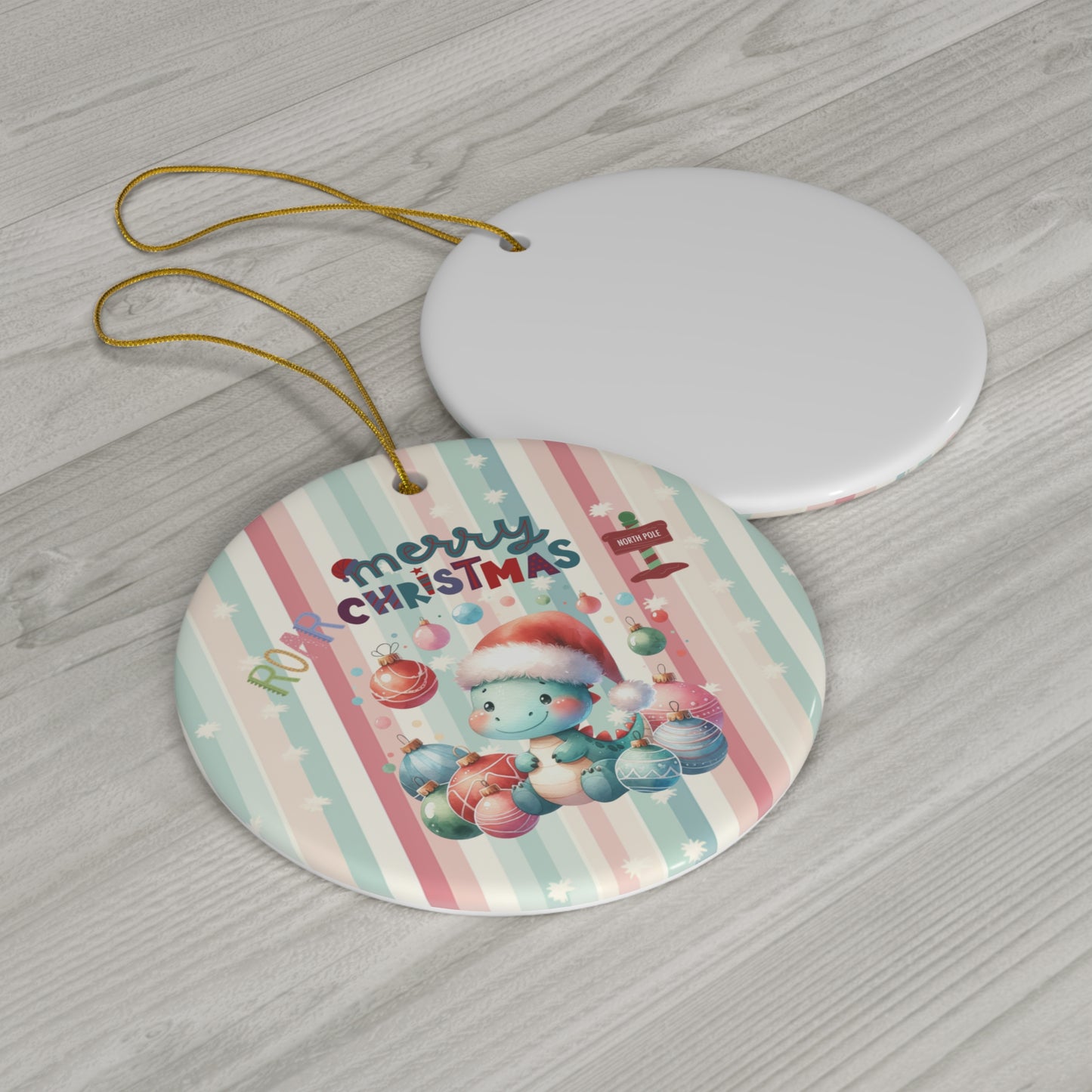 Cute Pastel Baby Dino Christmas Ceramic Ornament --My Bright Side Clothing