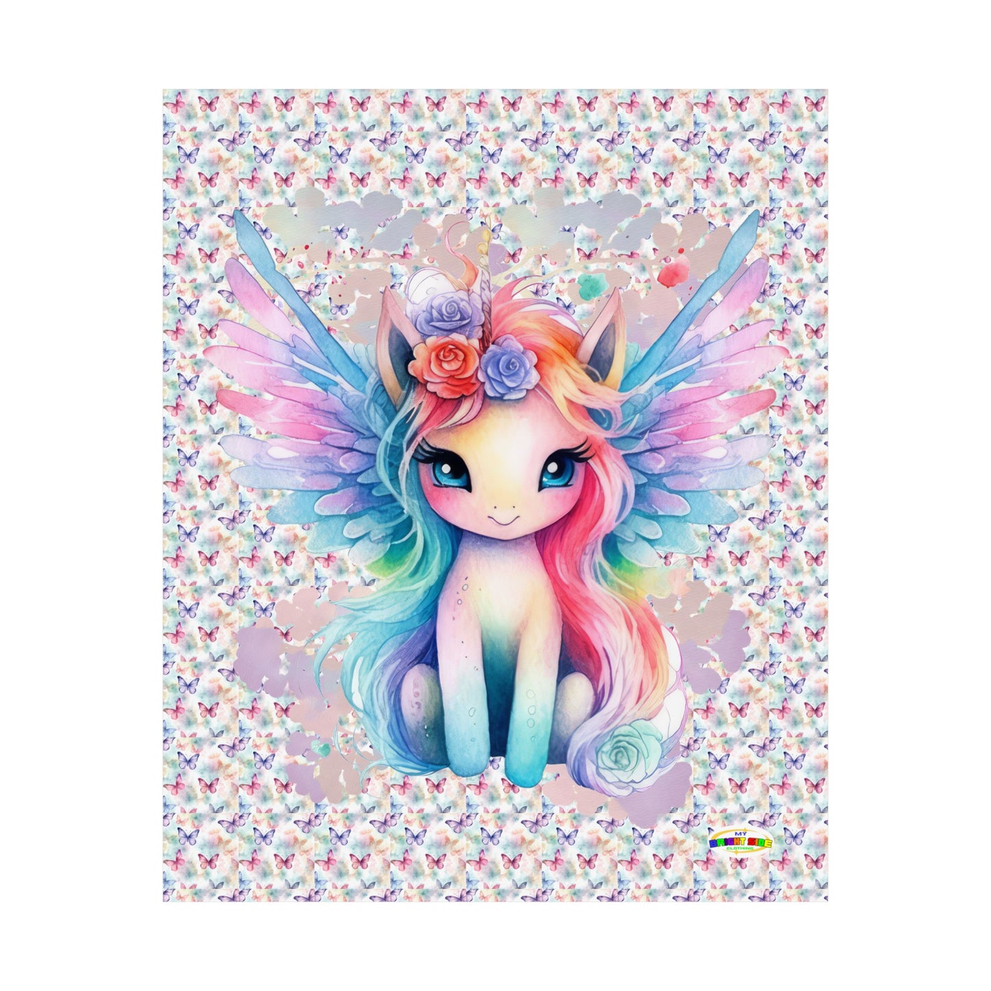 Beautiful Floral Butterfly Unicorn Graphic Matte Vertical Poster-My Bright Side Clothing